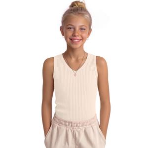 LessonZoo Girls' Tank Tops Sleeveless Shirts, Cream, 7-8 Years