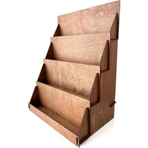 Walnut Portable 4 Tier Greeting Card & Rack Card Display - Counter Top Craft Show Stand - Coaster Display Rack - Farmers Market Tabletop Stand