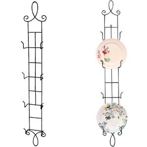 HOHIYA 42 Inch Plate Hangers Wall Display Rack 2 Pack Metal 4-Tier Vertical Heavy Duty Holder for Collectible Plates Picture Frames Artwork Taiwan Made Black