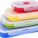 Set of 4 Collapsible Foldable Silicone Food Storage Container, Leftover Meal Box With Airtight Plastic Lids For Kitchen, Bento Lunch Boxes-Microwave, Dishwasher and Freezer Safe (Red, Yellow, Green, Blue)