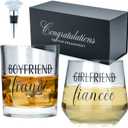 Engagement Gifts for Couples - Unique Fiance Gifts for Him or Her! Whiskey Wine Glasses with Diamond Wine Stopper