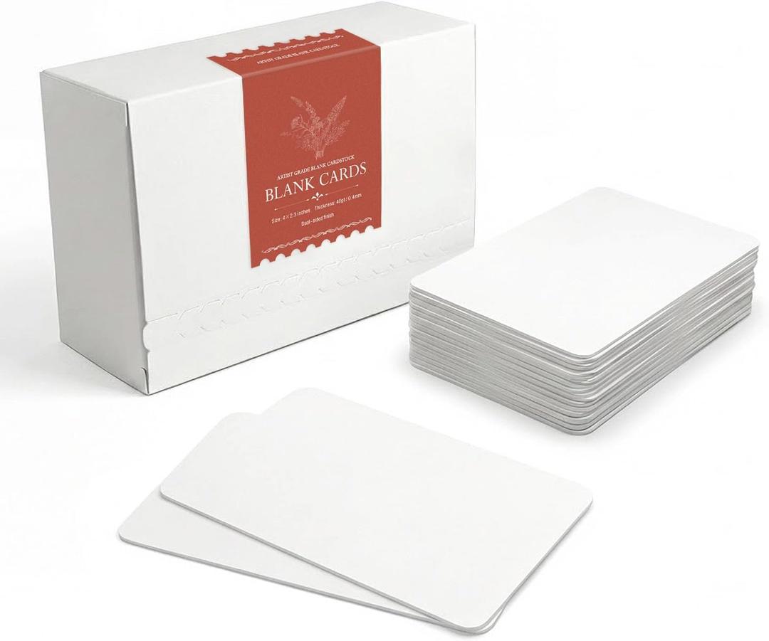 Premium Blank Cards - 300-Pack, Smooth Writing Surface on Both Sides, Heavyweight Cardstock with Rounded Corners, 4x2.3 Inch for Study, Business, Crafting (Art Paper)