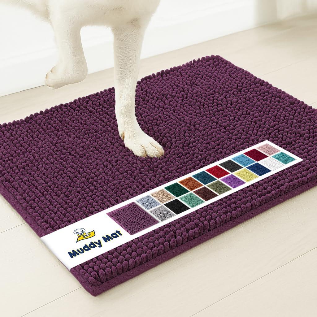 Muddy Mat | Super Absorbent Door Mat Indoor, Microfiber Quick Dry Chenille Entryway Rug, Non-Slip Front Door Mat, Indoor Mats for Entryway, Machine Washable Pet Rug, Dark Purple 18"x28"