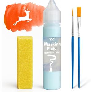 2 x Masking Fluid for Watercolor Painting, 30ml Watercolor Masking Fluid with 2 Brushes & Eraser, Fine Arts & Crafts Supplies for Ink, Watercolor, Gouache Painting