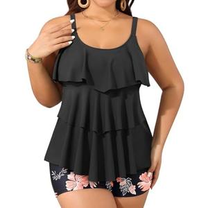 Yonique Women's Plus Size Tankini Swimsuits with Shorts Two Piece Bathing Suits Ruffle Swimsuits Tummy Control Swimwear. XL
