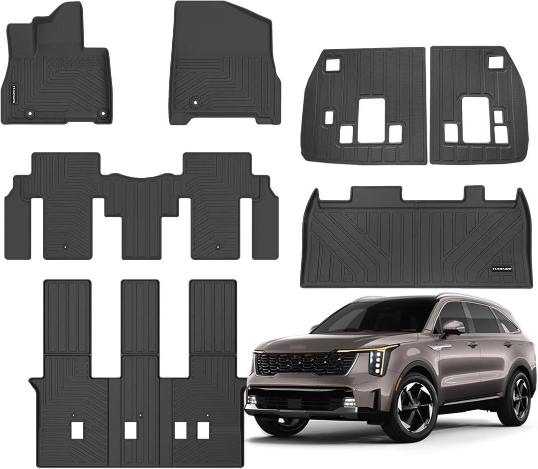 Floor Mats for 2025 Kia Carnival Hybrid 8 Seats (Not for Fuel) Upgrade Trunk Mat with Backrest Mat All Weather Floor Liners Fit for 2025 Kia Carnival Anti-Slip Full Set Automobile Mats Accessories