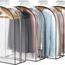 Liuoud Clear Garment Bag for Hanging Clothes 10” Gusseted, 32” Suit Bags for Open Closet Storage Plastic Clothes Cover for Coat, Dress, Shirts, Fur, Jacket, Wardrobe Protectors, 4 Pack