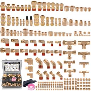 200 Pcs Brass DOT Air Brake Line Fittings & Air Nylon Tube Compression Fittings Assortment Kits,1/4" 1/8" 3/8" 1/2" NPT Push To Connect Fittings Quick Connect Air Hose Fittings