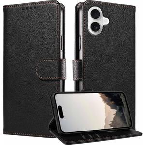 JanCalm for iPhone 16 Case Wallet,[RFID Blocking][Card Holder/Cash Slots][Kickstand][Magnetic Clasp] Leather Protective Folio Flip Cover Phone Case for iPhone 16 2024 (Black)