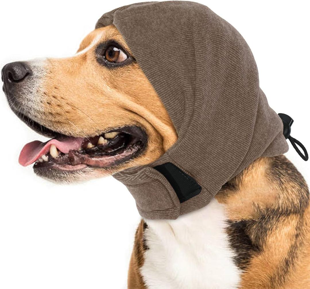 IDOMIK Dog Calming Hoodie No Shake Ear Wraps for Dogs, Quiet Head Covers for Noise Reduction & Anxiety Relief, Dog Ear Covers Muffs Head Wraps for Bath Hematoma Grooming Firework Force Drying (Small(Head Circle:5.9"-15.0"), Coffee)