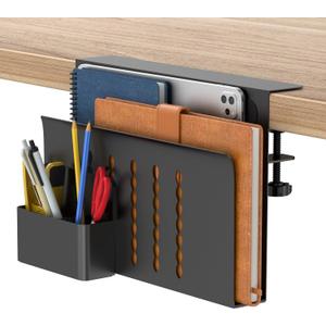 HAMOPY Desk Side Storage, Single-Layer Steel Hanging Desk Organizer with Magnetic Pen Holder, No Drilling Desk Drawer Cable Management Tray, Under Table Laptop Holder for Office, School&Home(Black)