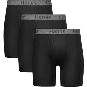 Hanes mens Stay Dry Pouch Boxer Briefs, Performance Stretch Boxer Brief With Leak Protection, 3-pack (Medium, Black)
