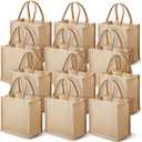 Saintrygo 12 Pcs Burlap Jute Tote Bags with Handle Reusable Blank Bridesmaid Gift Bags for Shopping Wedding DIY, 12x12x7.7In(Jute) (khaki)