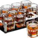 Ruckae 12 Pack 2 OZ Shot Glasses Set with Pallets Heavy Base Clear Square Shot Glasses Bulk for Vodka Tequila Whiskey Liquor (Transparent with Tray)