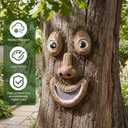 Hollowfly Tree Face Decor Outdoor Tree Faces Trees Yard Art Statues Garden Cute Funny Creative Decoration for Indoors Outdoor Garden Decoration(Smiling Style)