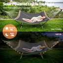 SUNCREAT Double Backyard Hammock with Solar Powered Lights for Outside, 475 lbs Capacity, Heavy Duty Self Standing Hammock with 12 ft Stand, Dark Grey