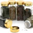 Tianifa 6pcs Gold Spice Jars, 4 oz Glass Seasoning Bottles, Spices Container, Empty Spice Jars, Square Spice Bottles with Airtight Plastic Caps with Shaker Lids