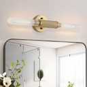 Gold Knurled Texture Wall Sconces 24" Modern Cylinder Bathroom Vanity Lights Fixtures with Clear Striped Glass Shade 2-Lights Indoor Wall Lighting for Living Room Bedroom Kitchen