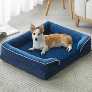 WNPETHOME Waterproof Dog Beds for Medium Dogs, Orthopedic Medium Dog Bed with Sides, Big Dogs Couch Bed with Washable Removable Cover, Pet Beds Sofa with Non-Slip Bottom for Sleeping (28.0"L x 23.0"W x 6.5"Th, Navy Blue)