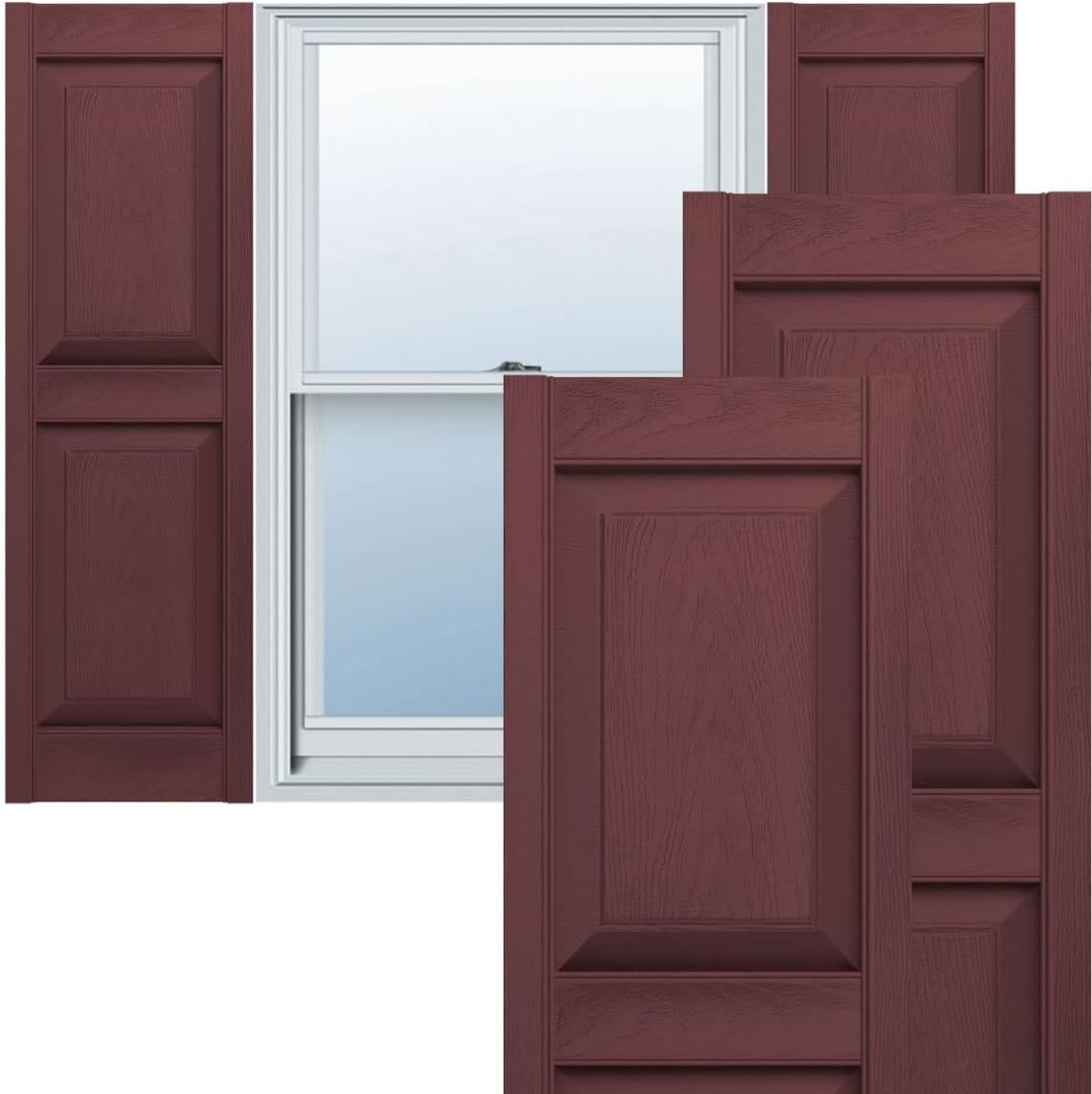 Builders Edge 12 in. W x 52 in. H TailorMade Vinyl 2 Equal Panels, Raised Panel Shutters Pair in Burgundy Red 
BEP2120052027