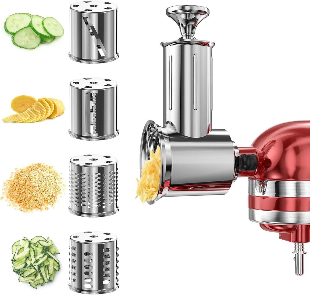 Slicer Shredder Attachment for KitchenAid Stand Mixer with 4 Blades, Cheese Grater Attachment, Fresh Prep Slicer, Bigger Vegetable Salad Maker Accessories for Kitchenaid