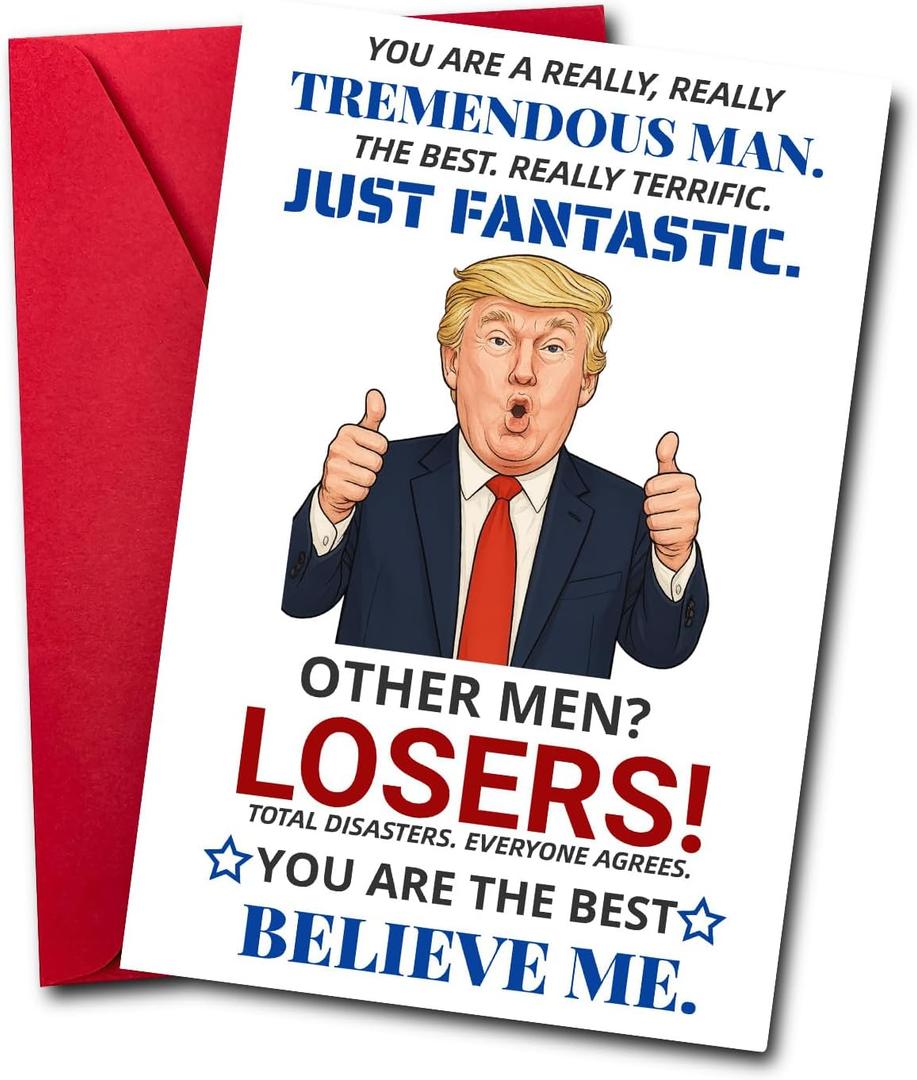 6 x Funny Birthday Card for Men  Humorous Greeting Card for Husband, Boyfriend, Dad or Friend, Tremendous Man Parody Style, Unique Gag Gift for Him (SRM02)