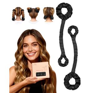 BONNET QUEEN Heatless Hair Curler Set (2Pcs), Heatless Curls Overnight with Satin Hair Rollers, All-in-One Curling Rod for Hair Curlers to Sleep In, Black(For Bouncy Curls)