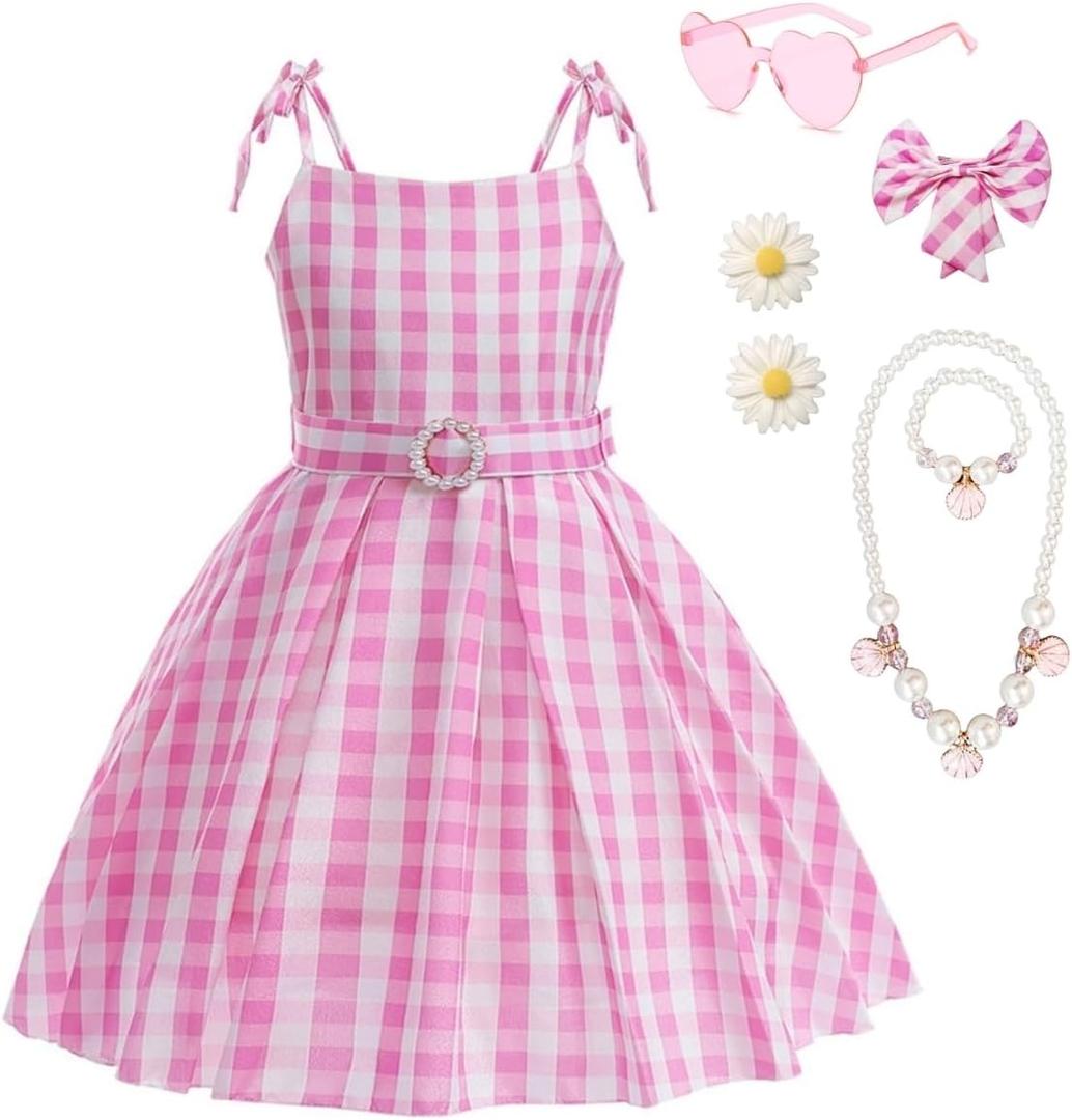 Girls Pink Cosplay Costume Dress Halloween Birthday Party Costumes With Accessories 3-12 Years (Pink)
