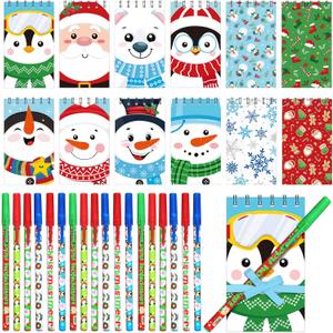 Cholemy 96 Pcs Gift Set for Christmas, Christmas Mini Notebooks with Pens for Kids Include Xmas Pens Mini Notepads Bulk and Ribbons, Coworker Stocking Stuffers for Teens School Holiday Office Gifts