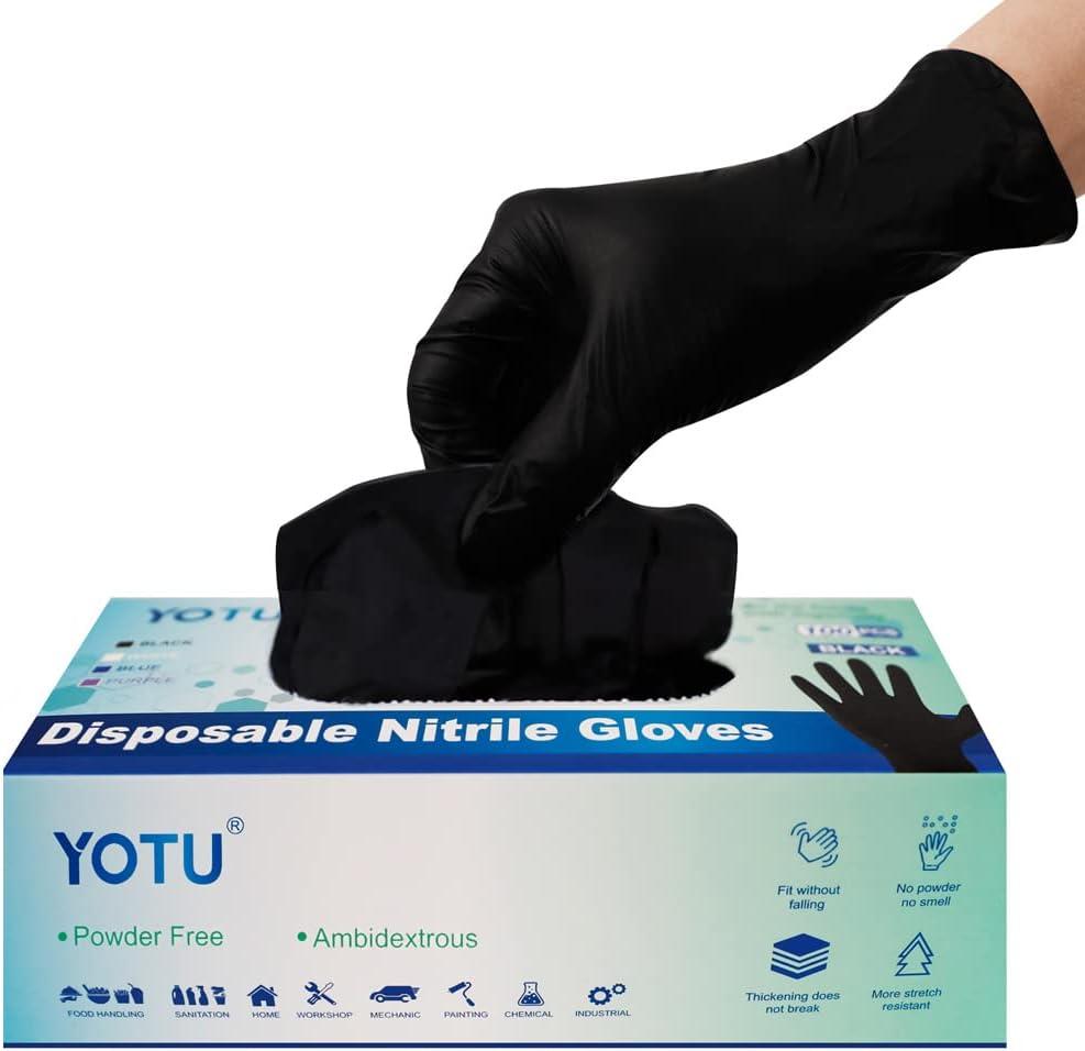 Black Disposable Nitrile Latex & Powder Free 6-Mil Gloves 100 Count, Textured, Mechanic Wearing, Cleaning, Food Black Large