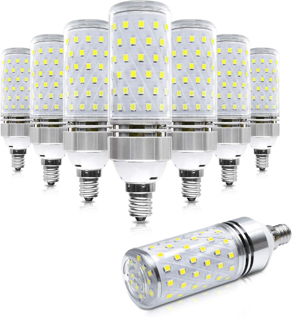 LEDLightsWorld Super Bright E12 LED Corn Bulbs, 16W 1500LM Bulbs, Daylight White 6000K Lights, CRI80+, 120W Incandescent Bulb Equivalent, E12 Base Non-Dimmable LED Lamp, 8 Pack