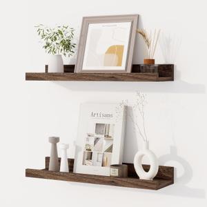 Dreamland Picture Ledge Shelf for Wall, Floating Shelves Set of 2,18 inch Long Floating Shelves with Lip for Living Room,Bedroom,Bathroom,Kitchen,Walnut