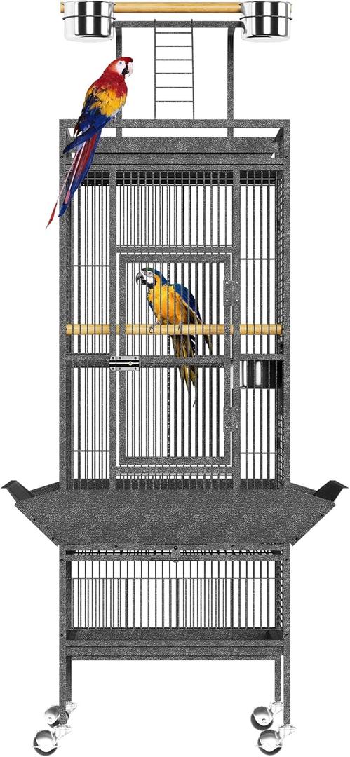 61Inch Bird Cage with Play Top, Extra Large Bird Cage with Wood Perches, Feeder for Parakeets, Canaries, Lovebirds, Small Quaker, Cockatiels, Budgie (60" h)