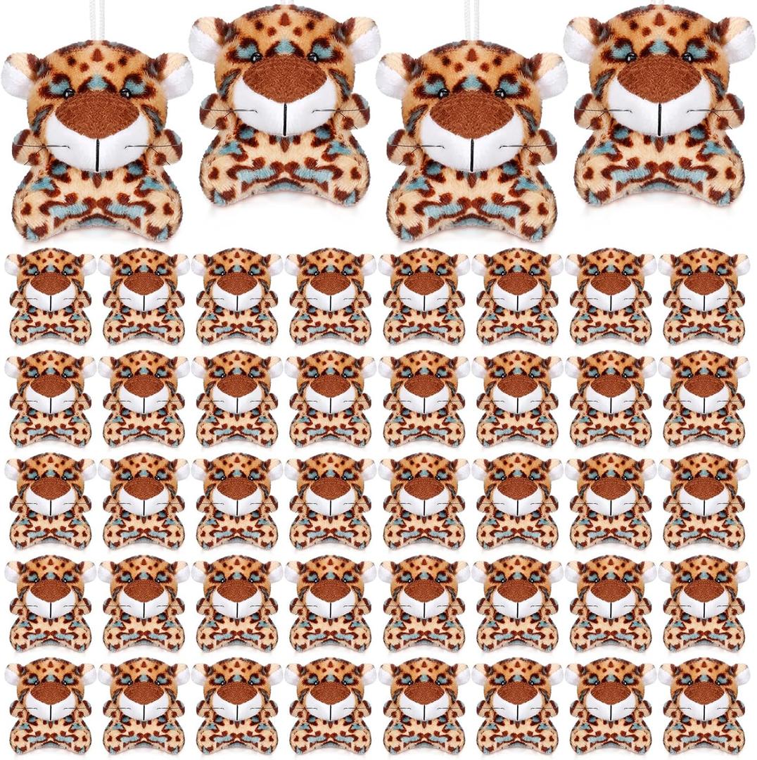 Shappy 50 Pcs Mini Animal Plush Toys Small Stuffed Animals Bulk Cute Tiny Plushies Keychains for Gift Party Carnival Prize(Leopard)