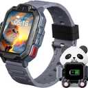 4G Kids Smart Watch, T17 Smartwatch Gifts with Panda Holder, GPS Tracker, Video Calling, SOS, Voice Chat, SMS, School Mode, Puzzle Games, HD Touch Screen for Boys & Girls 3-12Gray