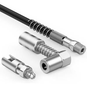 Fantictas 90 Degree Grease Coupler Slotted Right Angle 90 Degree Grease Coupler Combo with 12" Spring Flex Hose - Designed for Extra Reach in Tight Spaces