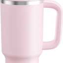 32 oz Tumbler with Handle and Straw: Stainless Steel Insulated Tumbler Keeps Cold for 24 Hours, Leakproof Travel Cup Fits in Cup Holder and BPA-Free, Cotton Candy