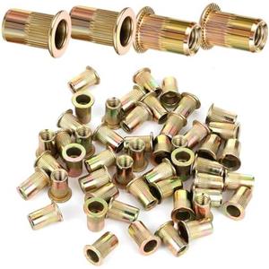3 Pack 50 Pcs Rivet Nut Stainless Steel 304 Finish Flat Head Rivnut Multi Grip Nut Inserts Assortment Kit Flat Head Threaded Insert Nutserts Assort Construction Fasteners Knurled Body for Industrial