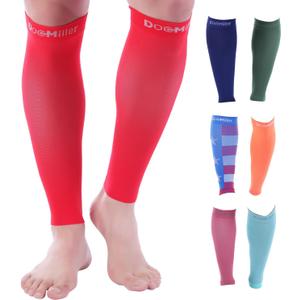 Doc Miller Calf Compression Sleeve - 1 Pair 20-30mmHg Support (Red, L)