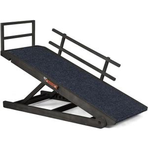 Adjustable Dog Ramp for Beds, Cars, Couches, Dog Steps Anti-Slip Surface, Dogs Ramps for Old Small Pet,High Traction with Platform, 7 Adjustable Heights 16" to 27" Up, Portable Stairs Design for Dogs