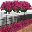 LikSoor 21 Bundles Artificial Outdoor UV Resistant Flowers No Fade Fake Outside Flowers Plastic Greenery Faux Shrubs Garden Porch Window Box Home Decoration(Rose Red)