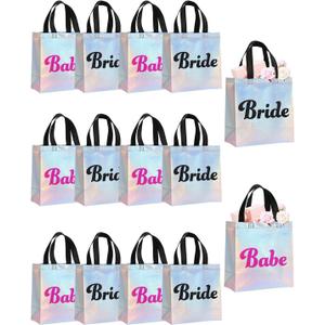 12 Pcs Bridesmaids Gift Bags Holographic Non-woven Reusable Tote Bag Bridal Shower Gifts Bag Bachelorette Party Decorations for Bridesmaid Proposal Engagement Wedding Party Favor Bags