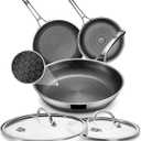 Frying Pans, 9+10+12 inch with 2 Lid, Hybrid Frying Pans Set Nonstick,non stick Skillets Stainless Steel, Dishwasher & Oven-Safe, Induction Compatible Cooking Pan, PFOA Free Cookware