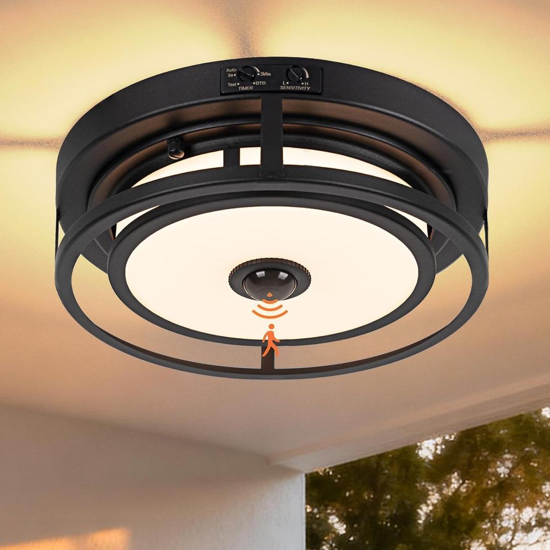 12IN LED Motion Sensor Outdoor Ceiling Light, Flush Mount Ceiling Light Fixtures, 3CCT 3000-5000K Dusk to Dawn Ceiling Porch Light Motion Sensor Outdoor Lights Waterproof for Porch Entryway Garage