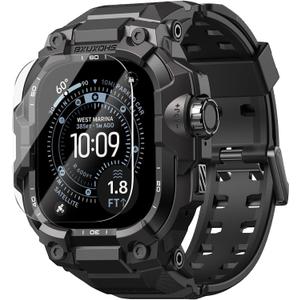 BXUXOHS Rugged Case and Band for Apple Watch Ultra 3/2/1 49mm Men, Military Grade Shockproof Bumper Cover, with 2 Pack Screen Protector, Tactical Band Case for iWatch Ultra 3 2 1 Man, Black