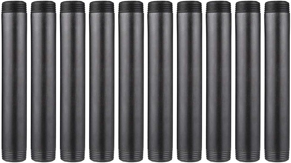 10 Pack 1 Inches x 8 Inches Black Malleable Steel Nipples Fitting, DIY Steampunk Industrial Vintage Style