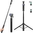 VRIG 64" Pocket 4/3 Selfie Stick Tripod for GoPro,Extendable Tripod Stand with Quick Release 1/4" Screw for Insta360 X5/X4,GoPro Hero 13 12 11,DJI OSMO Action 5Pro/4/3,Session, SJCAM,Xtra Muse/Edge