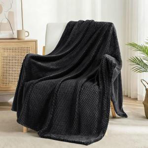 Exclusivo Mezcla Fleece Throw Blanket Extra Large, Super Soft and Warm Blankets for Couch, Sofa and Bed Waffle Textured, Cozy, Fuzzy and Lightweight (Black, 50x70 Inches)