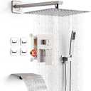 Shower Faucet Set with Tub Spout, Brushed Nickel Rainfall Shower System Complete Wall Mounted for Bathroom with 10" Square Shower Head and Handheld Shower Head Rain Mixer Combo Set (Brushed Nickel)