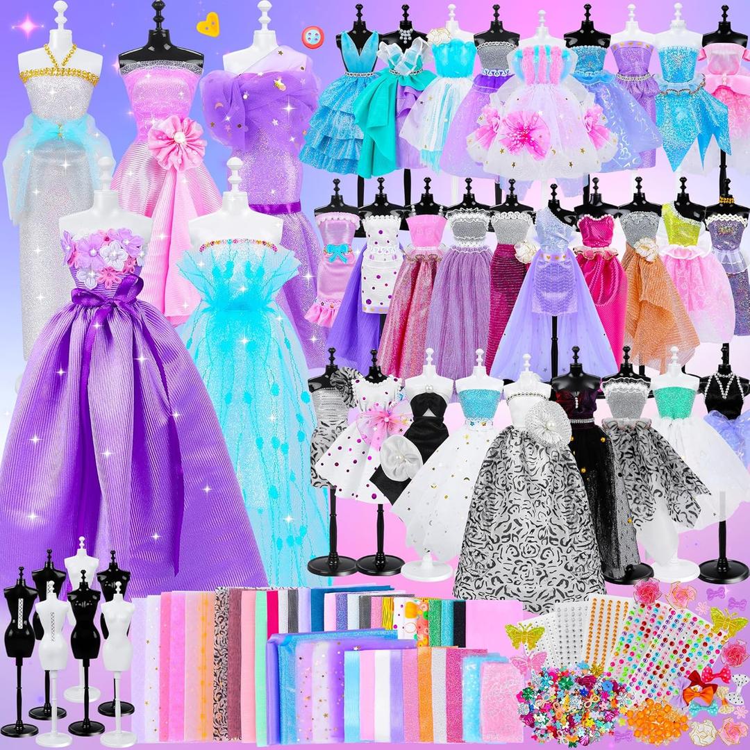 1500+Pcs Fashion Designer Kit for Girls, Sewing Kit with 7 Mannequins, DIY Arts and Crafts Kit for Kids, Doll Clothes Making Kit, Girl Toys for Age 6 7 8 9 10 11 12 Year Old Gifts (D002)